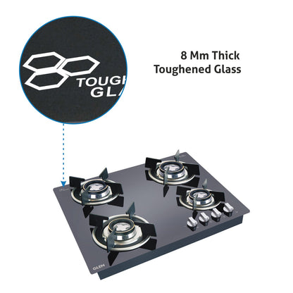 Glen 4 Burner Black Glass Hob Top 60