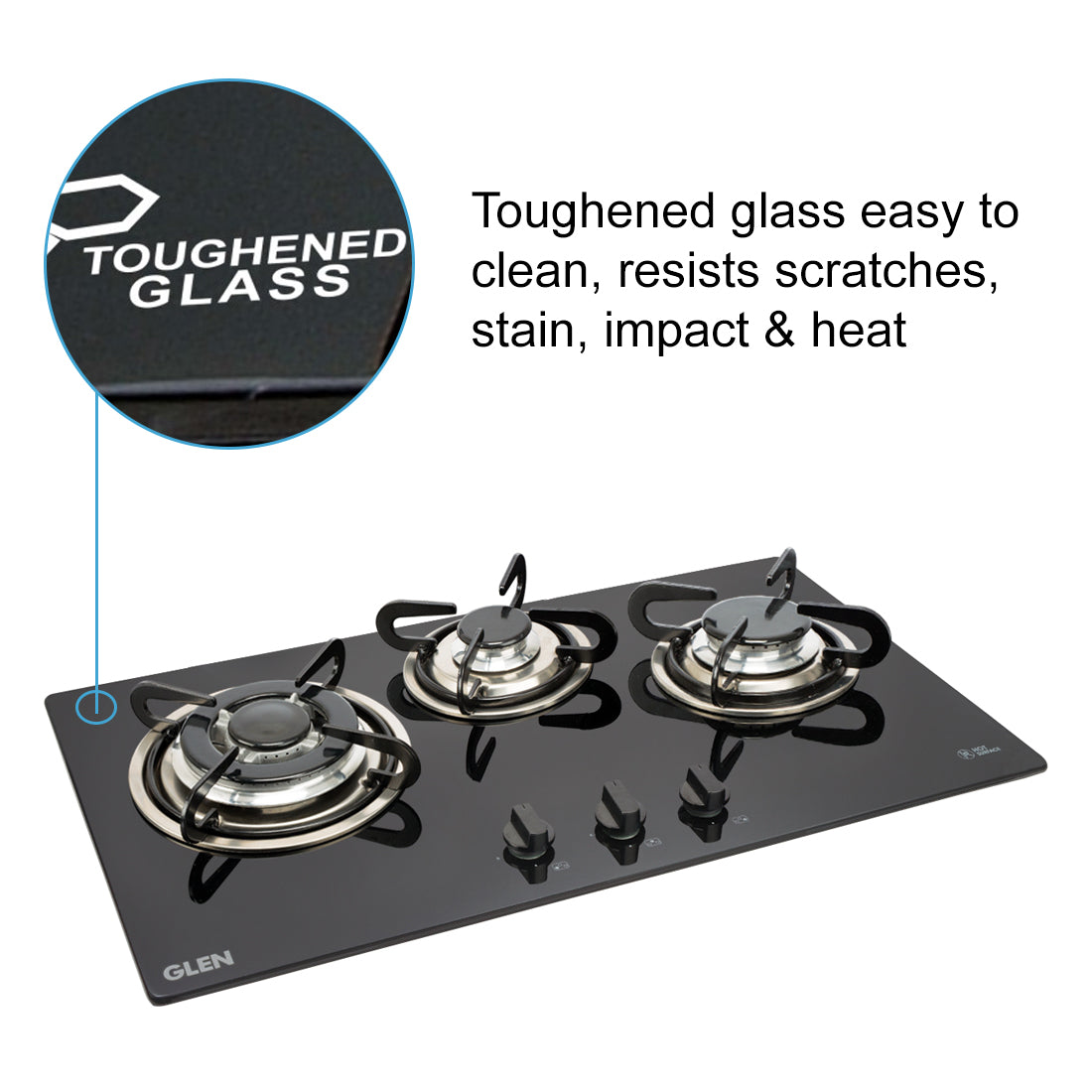 3 Burner Built in Glass Hob Triple Ring Burner European Sealed Burner Auto Ignition (1073 TR)