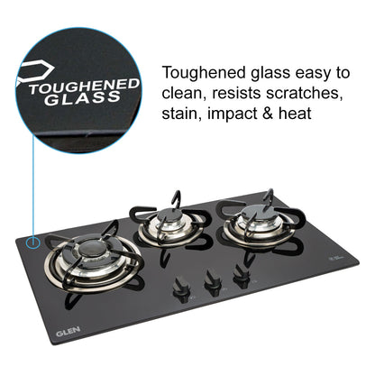 3 Burner Built in Glass Hob Triple Ring Burner European Sealed Burner Auto Ignition (1073 TR)