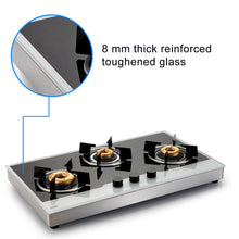 3 Burner Free Standing Hob with Forged Brass Burners Black White (1073 FS FB BW)