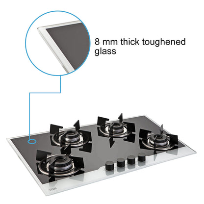 4 Burner Built-in Glass Hob with Italian Double Ring Burners Auto Ignition (1074 IN BW)