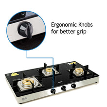 3 Burner Glass Gas Stove with High Flame Forged Brass Burner (1038 SQ GT FB) - Manual/Auto Ignition