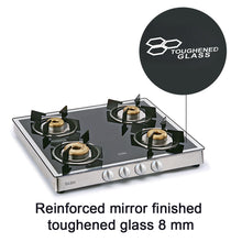 4 Burner Glass Gas Stove Mirror Finish 1 High Flame 3 Forged Brass Burner 60 CM (1042 GT FBM)