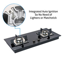 2 Burner Glass Hob Top with Double Ring Forged Brass Burners Auto Ignition (1022 SQ HT DB)