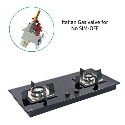 2 Burner Glass Hob Top with Double Ring Forged Brass Burners Auto Ignition (1022 SQ HT DB)