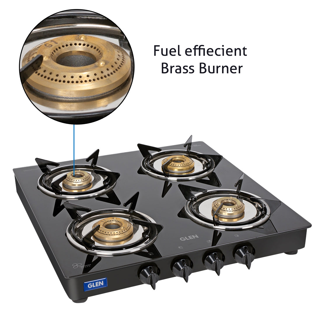 4 Burner  Glass Gas Stove Junior with Brass Burners Black (1040 GTXL JU BB BL)