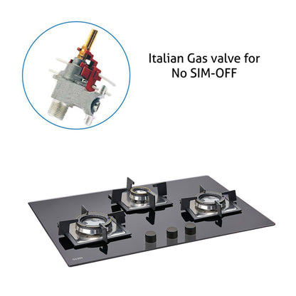 3 Burner Built In Glass Hob with Double Ring Forged Brass Burners Auto Ignition (1073 SQ DB)