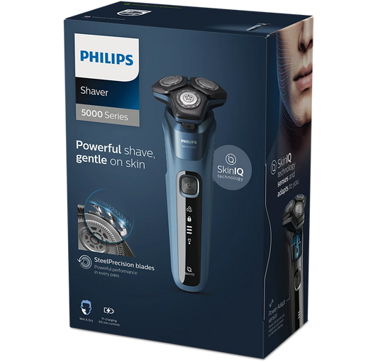 Philips Electric Shaver- SenseIQ Technology Power Adapt Sensor | 360° Flexing heads Integrated pop up trimmer I 90K cutting action per minute | Wet & Dry Shave | 5000 Series | S5582/20