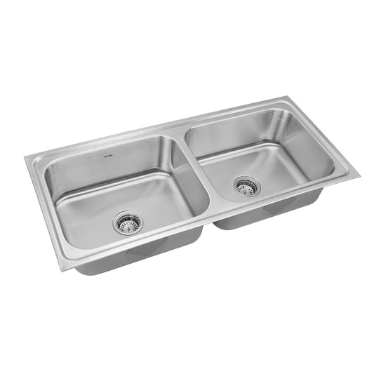 GLEN Stainless Steel Grade 304 Sink for Kitchen | Double Bowl Press Sink 45x20x9 inches | Glossy Finish (KS-SP45209DBG)