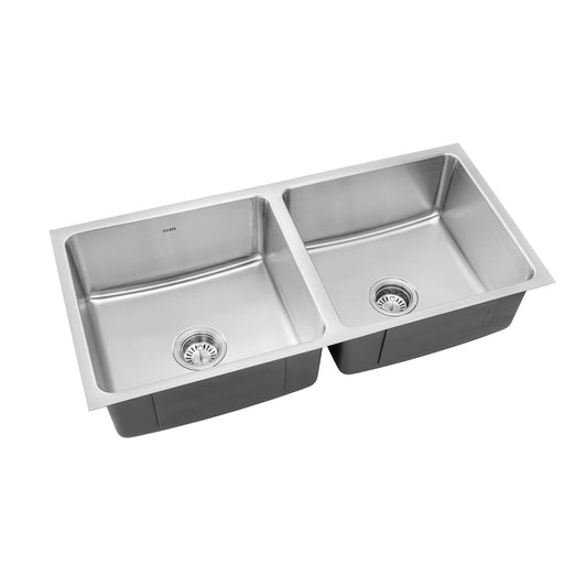 GLEN Stainless Steel Grade 304 Sink for Kitchen | Double Bowl Press Sink Low Radius 45x20x10 inches | Matte Finish (KS-SP452010DBLRM)