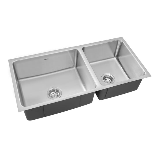 GLEN Stainless Steel Grade 304 Sink for Kitchen, Double Bowl Press Sink 37x18x9 inches, Matte Finish (KS-SP37189DBSM)