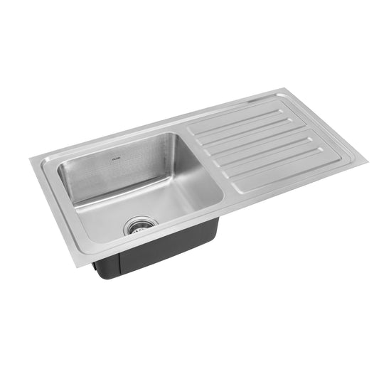 GLEN Stainless Steel Grade 304 Sink for Kitchen, Single Bowl Press Sink with Side Drain Board 37x18x9 inches, Matte Finish (KS-SP37189SBSDM)