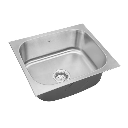 GLEN Stainless Steel Grade 304 Sink for Kitchen | Single Bowl Press Sink 24x18x9 inches | Matte Finish (KS-SP24189SBM)
