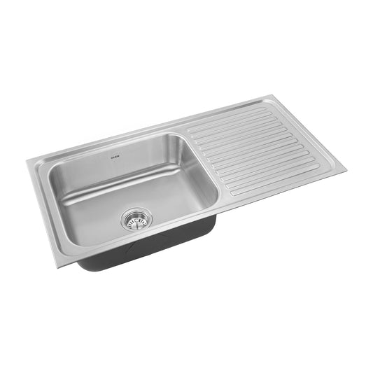 GLEN Stainless Steel Grade 304 Sink for Kitchen | Single Bowl Press Sink with Side Drain Board | Matte Finish (KS-SP36208SBSDM)