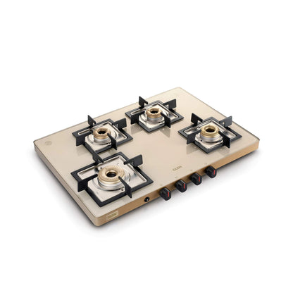 4 Burner Ultra Slim Apricot Glass Gas Stove 1 High Flame 3 Forged Brass Burner - Manual / Auto Ignition (1047 US)
