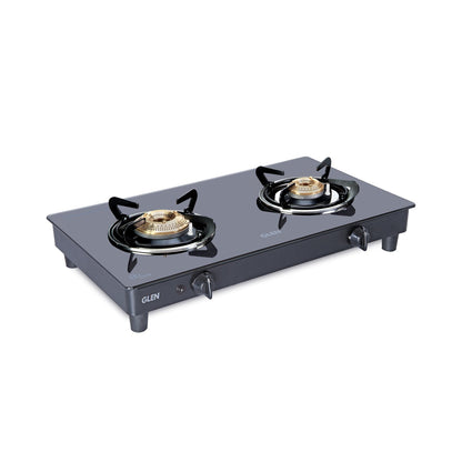 GLEN 2 Burner PNG Glass Gas Stove with High Flame Brass Burner Black (CT1021GTHFBBBLPN)