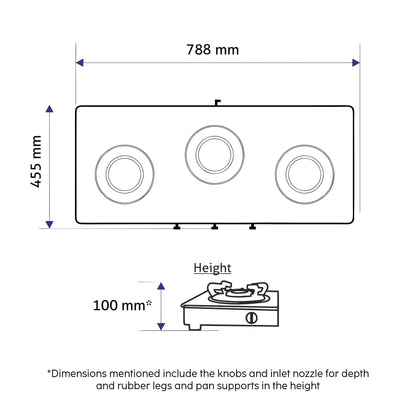 GLEN 3 Burner Ultra Slim Glass PNG Gas Stove with High Flame Forged Brass Burner - Manual/Auto Ignition (CT1035USBLPN)