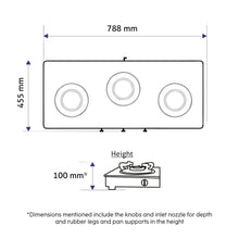 3 Burner Ultra Slim Apricot Glass Gas Stove with High Flame Forged Brass Burner - Manual / Auto Ignition (1035 US)