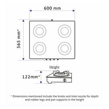 4 Burner Glass Gas Stove with High Flame Brass Burner and Crown Pan Supports (CT 1042 GT BB BL HF CP) - Manual/Auto Ignition