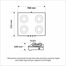 4 Burner Ultra Slim Glass Gas Stove 1 High Flame 3 Forged Brass Burner - Manual / Auto Ignition (1047 US BL)