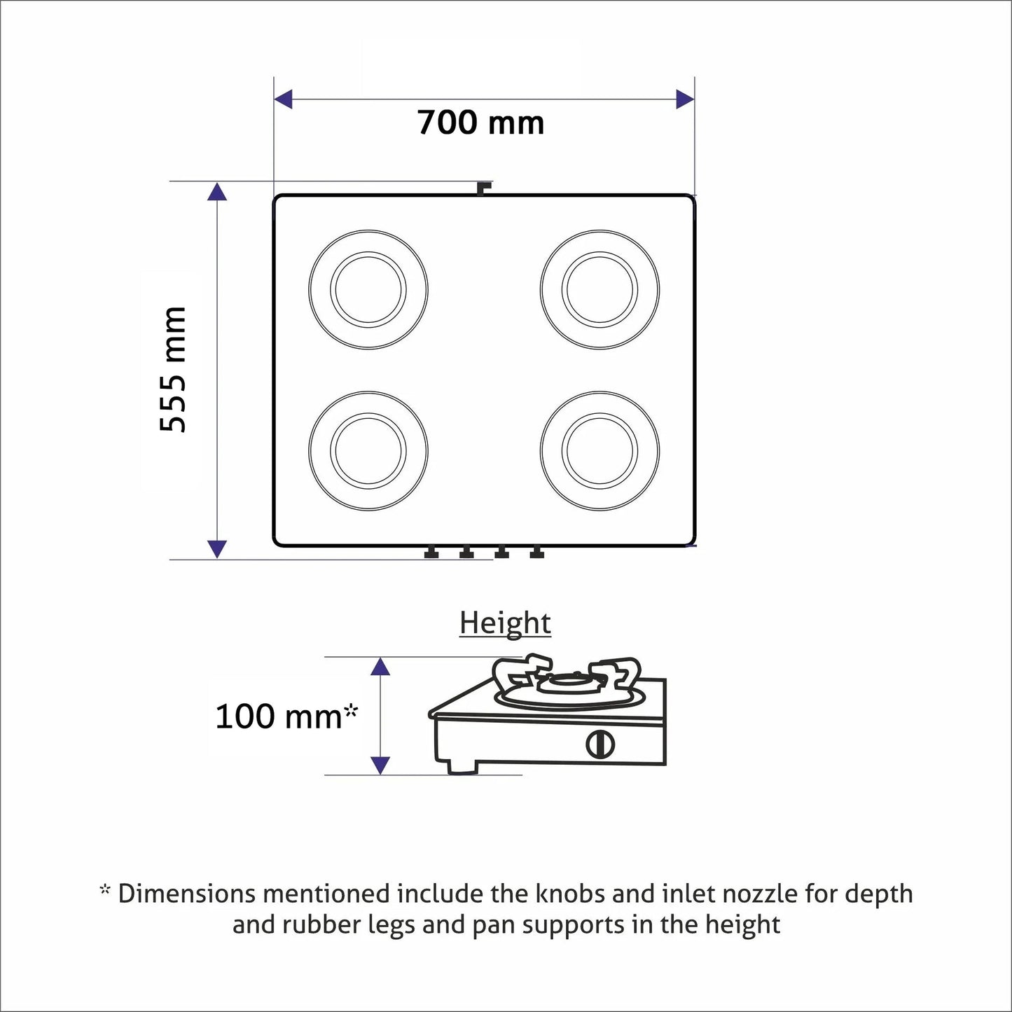 GLEN 4 Burner PNG Ultra Slim Glass Gas Stove 1 High Flame 3 Forged Brass Burner - Manual / Auto Ignition (CT1047USBLPN)