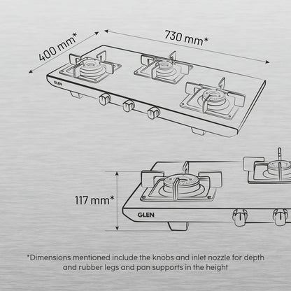 3 Burner Ultra Tuff Stainless Steel Gas Stove with Forged Brass Burner - Manual/Auto Ignition (1053 UT SS 73)