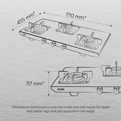 3 Burner Ultra Tuff Stainless Steel Gas Stove with Forged Brass Burner - Manual/Auto Ignition (1053 UT SS)