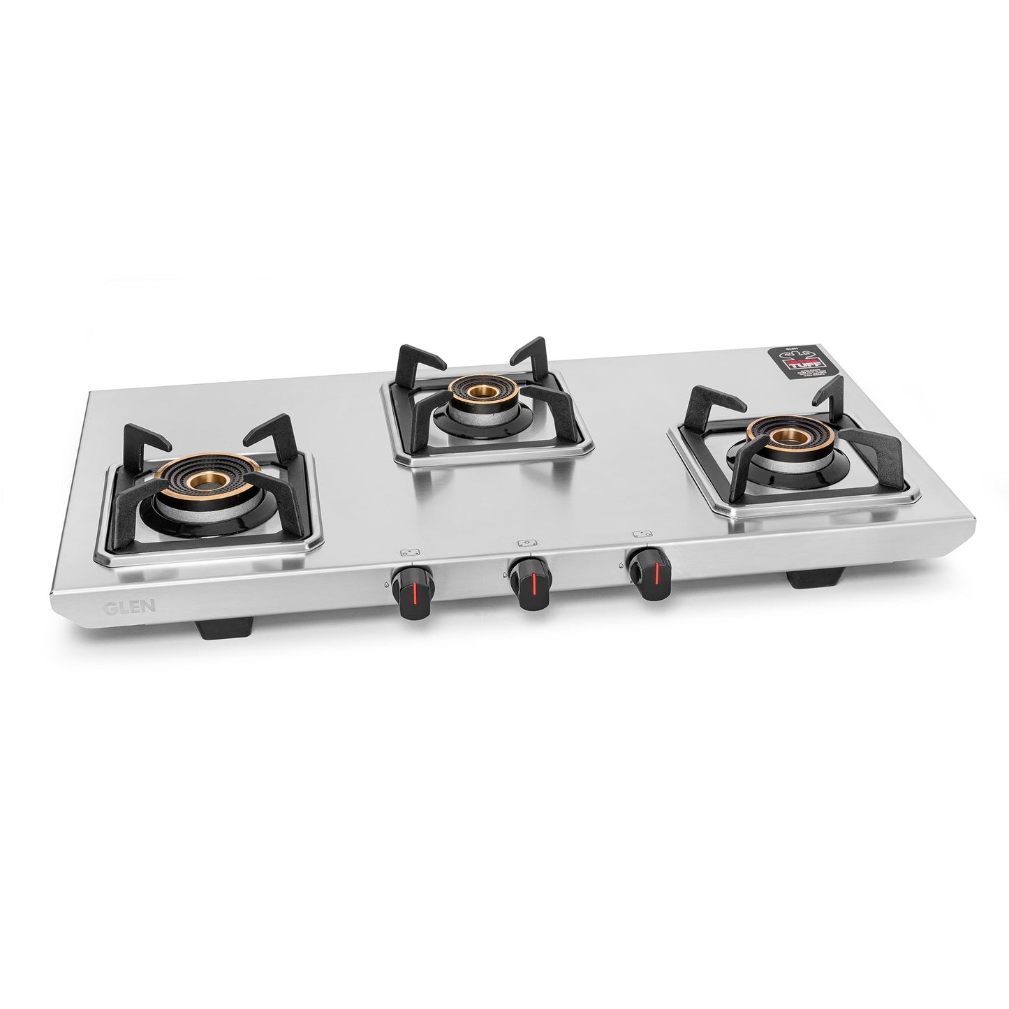 GLEN 3 Burner Ultra Tuff Stainless Steel Gas Stove with Multi Ring Forged Brass Burner & Drip trays (CT1053UTDTSS)