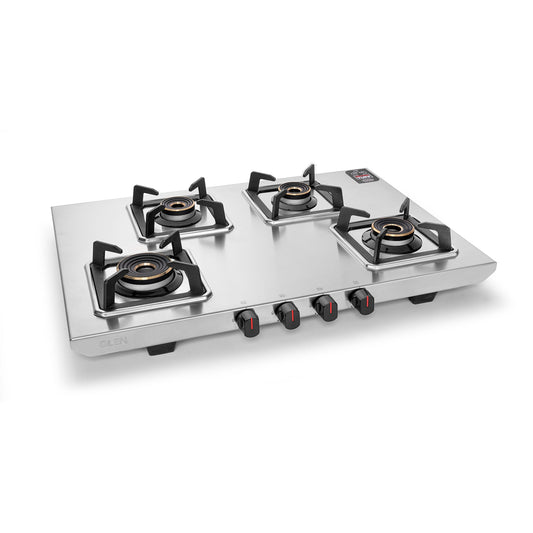 GLEN 4 Burner Ultra Tuff Stainless Steel Gas Stove with Multi Ring Forged Brass Burner & Drip trays (CT1054UTDTSS)