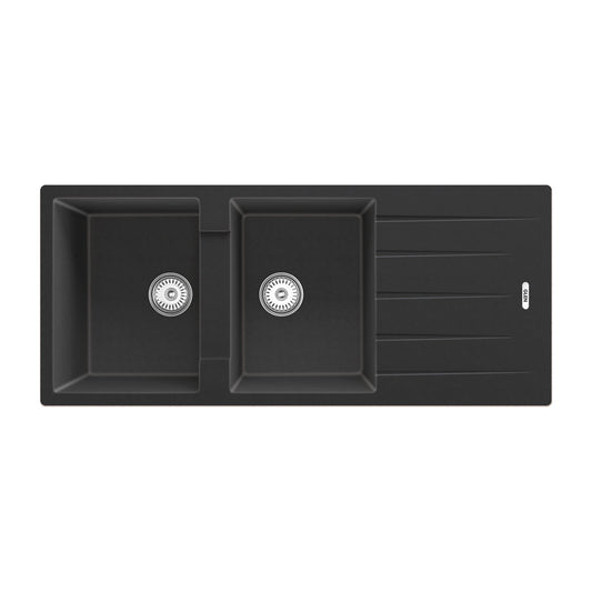 GLEN Quartz Sink for Kitchen, Double Bowl with Side Drain 46x20x9 inches (KS-QZ46209DBSD)