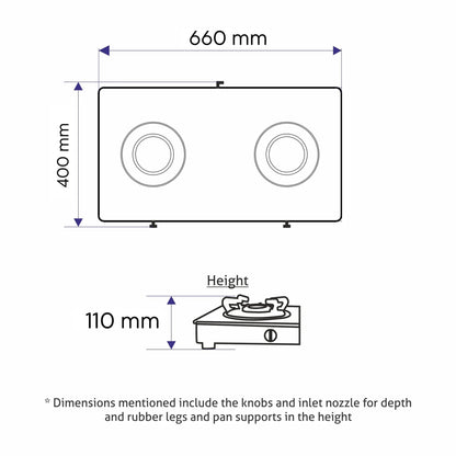 GLEN 2 Burner Glass Gas Stove Jumbo with Brass Burner Black (CT1020GTJMBB)