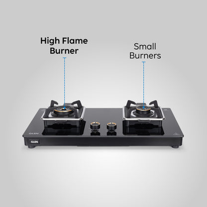 GLEN 2 Burner Swift Glass Gas Stove with Multi Ring Forged Brass Burners (CT1022GTBLSWIFT)