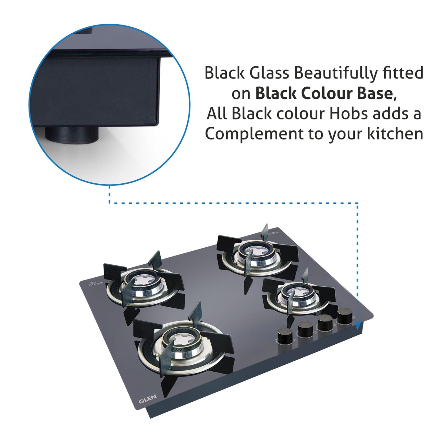 4 Burner Glass Hob Top with Double Ring Forged Brass Burner Auto Ignition (1064 RO HT DB)