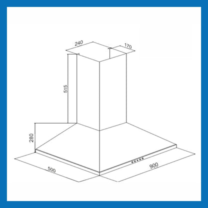 Electric Kitchen Chimney, Pyramid Shape Baffle filters 90cm 1250 m3/h - Black (6051 BL)
