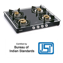 4 Burner Glass Gas Stove Mirror Finish 1 High Flame 3 Forged Brass Burner 60 CM Black (1042 GT FBM BL)