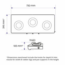 3 Burner Glass Gas Stove with Brass Burner Black (1037 GT BB BL)