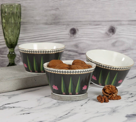 Claycraft India Circus Cacatua Galerita's Realm Nikko Bowl Set of 3 | 22k Gold Accents (470ml)