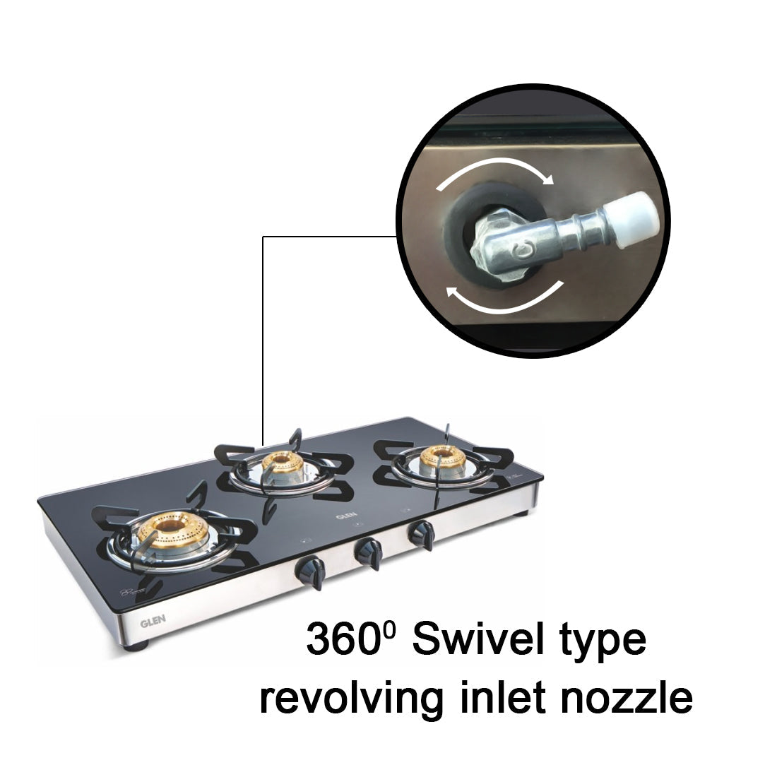 3 Burner Glass Gas Stove 1 High Flame 2 Brass Burners Double Drip trays (Z18242L)