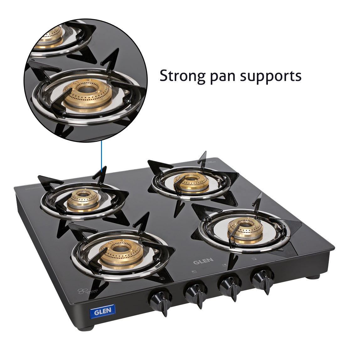4 Burner  Glass Gas Stove Junior with Brass Burners Black (1040 GTXL JU BB BL)