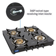 4 Burner  Glass Gas Stove Junior with Brass Burners Black (1040 GTXL JU BB BL)
