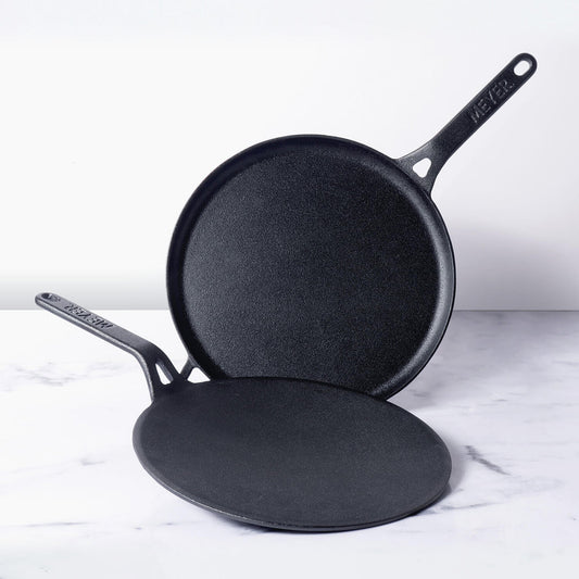 Meyer Cast Iron 2pcs Set (26cm Curved Roti Tawa + 28cm Flat Dosa Tawa)
