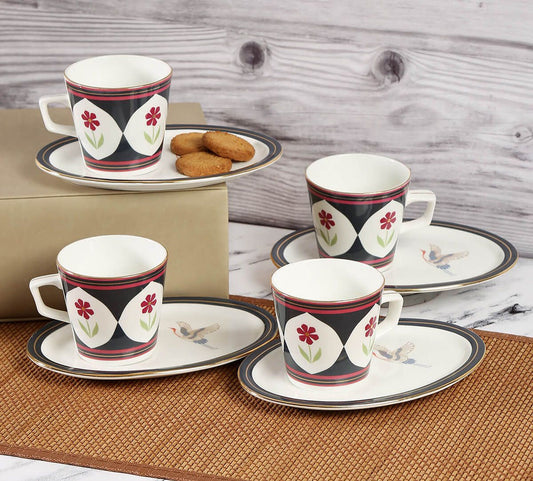 Claycraft India Circus Gruidae's Trance Cup & Saucer | 22K Gold Accented (Set of 4)