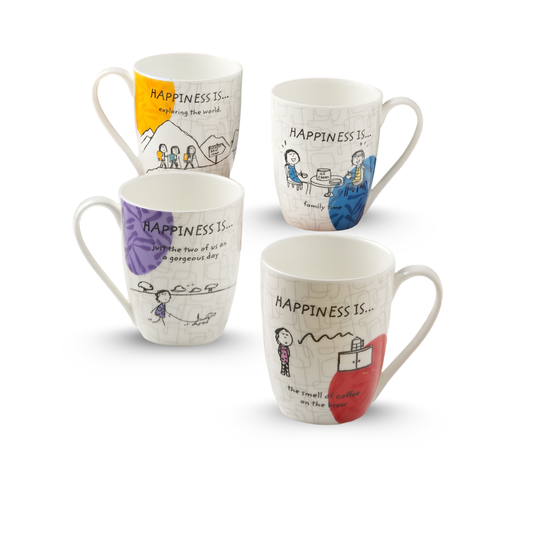Claycraft Happiness Is... Oxford Big Coffee & Milk Mug 310ml, Set of 4 (Delight)