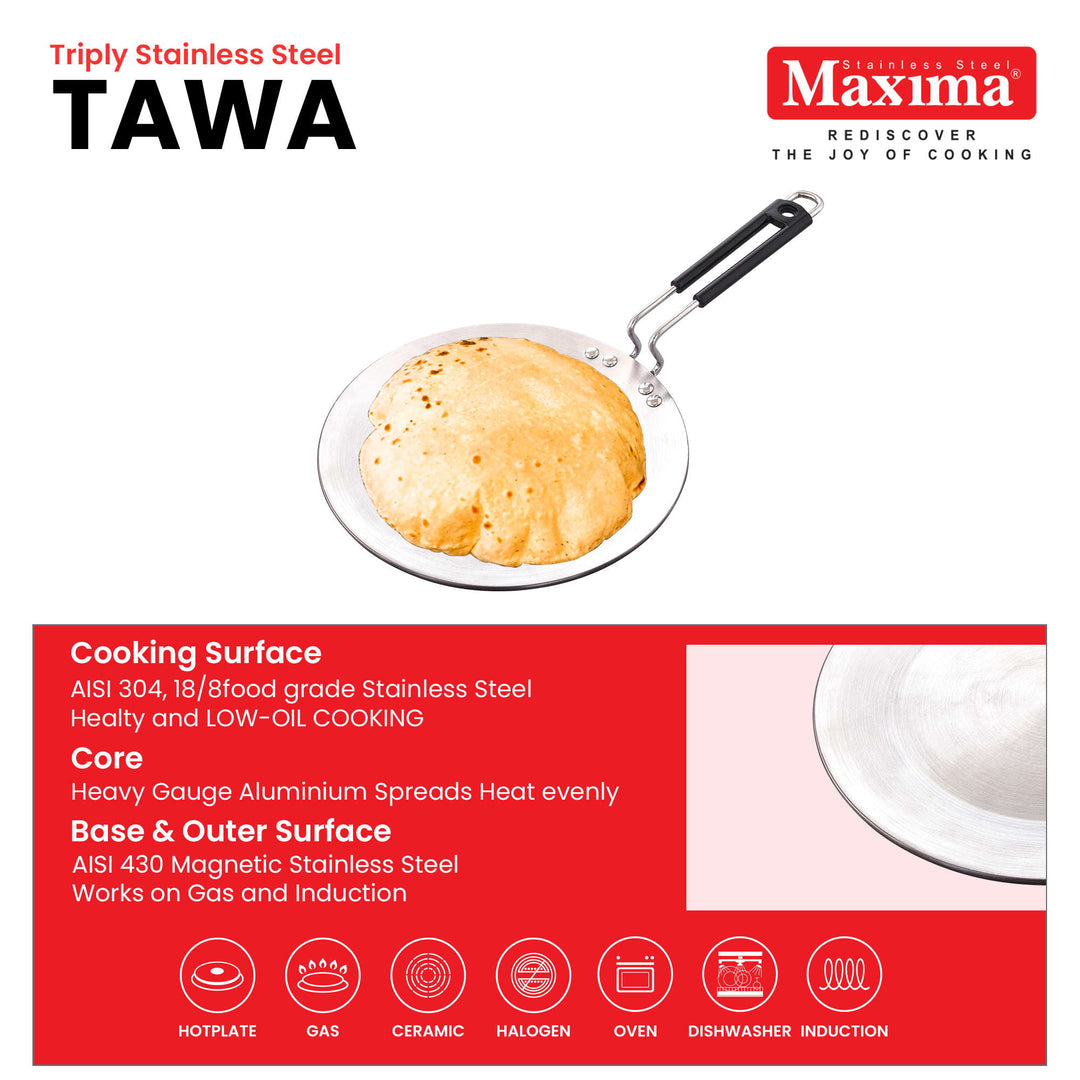 Maxima Triply Stainless Steel Roti Tawa (Induction Friendly)
