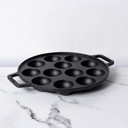 Meyer Pre Seasoned Cast Iron 2 Sides Handle Appam Pan, 26cm