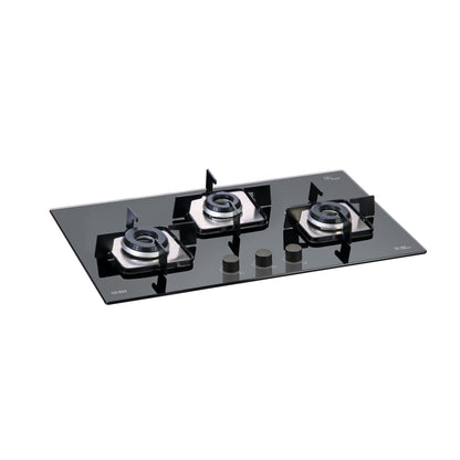 3 Burner Built in Glass Hob with Italian Double Ring Burners Auto Ignition (1073 SQ IN)