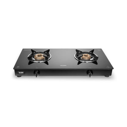 GLEN 2 Burner Glass Gas Stove Jumbo with Brass Burner Black (CT1020GTJMBB)