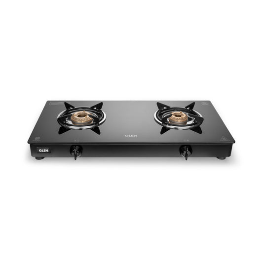 GLEN 2 Burner Glass Gas Stove Jumbo with Brass Burner Black (CT1020GTJMBB)