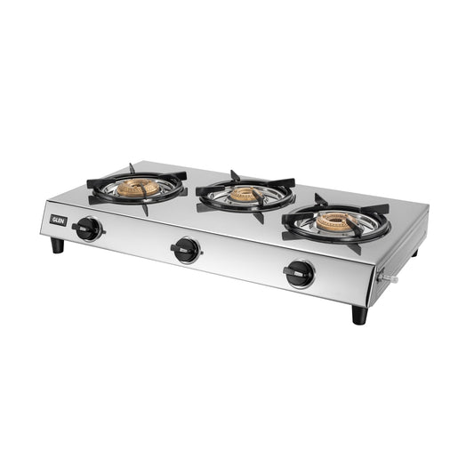GLEN 3 Burner Stainless Steel Gas Stove with High Flame Brass Burner (CT1031XLSSHFBB)