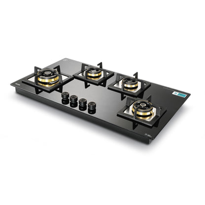 4 Burner Glass Gas Hob Top with Triple Ring, Mini TR Total Double Ring Brass Burner (1094XLCIHTT2TR)
